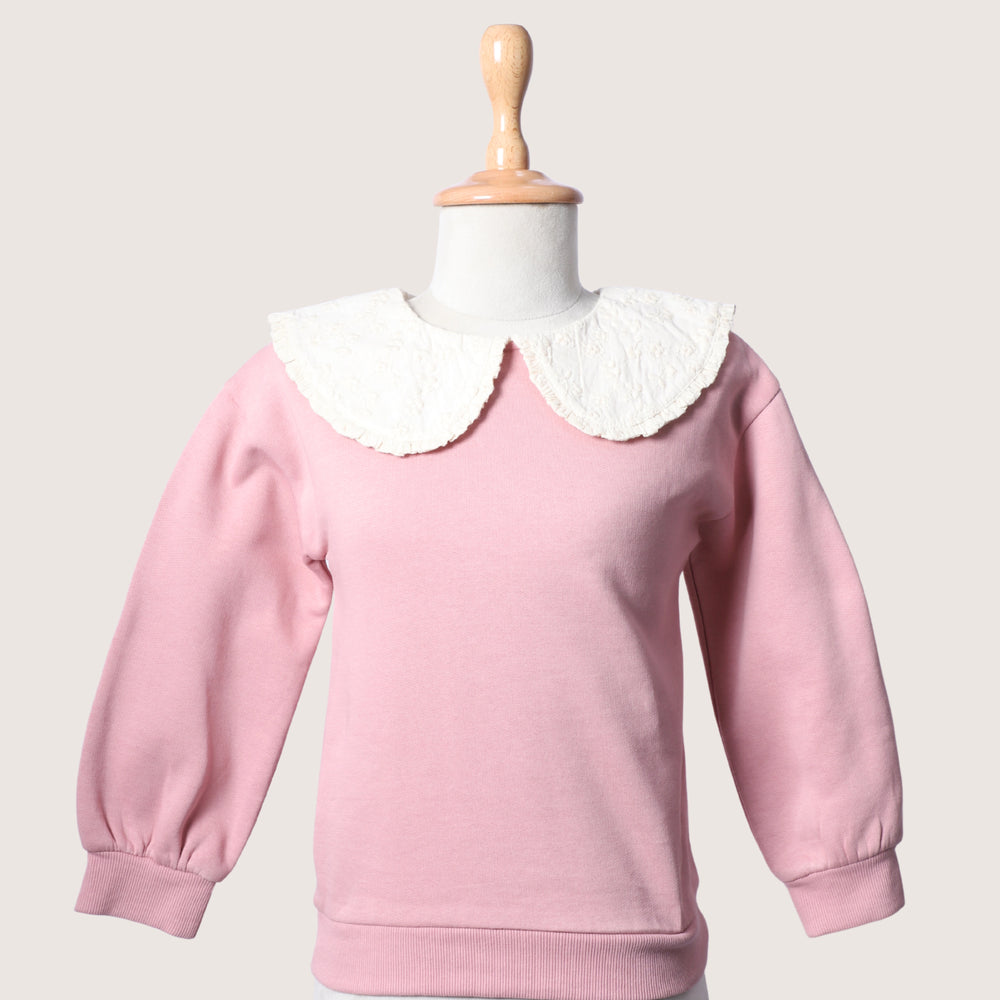 -dark pink-pullover-sweatshirt-girl-winter-peter pan collar-lace-pocomico